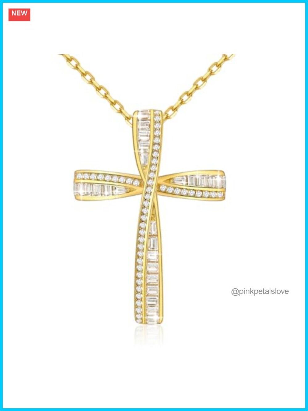 925 Sterling Silver 18K Gold Plated Cross Necklace with 5A Cubic Zirconia